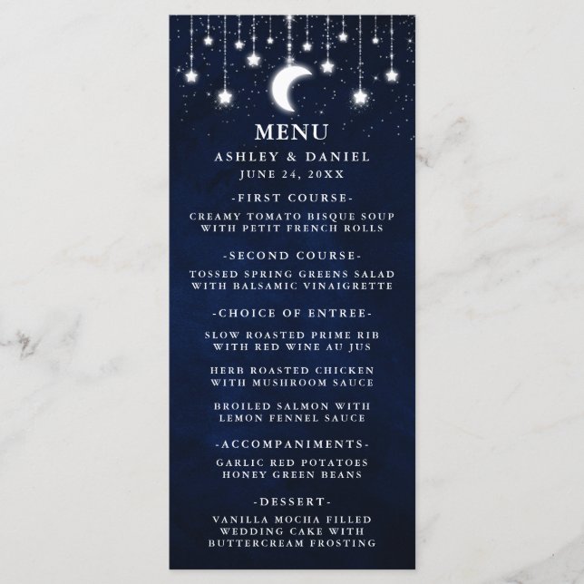 Boda celeste Moon Stars Lights Menu (Anverso)