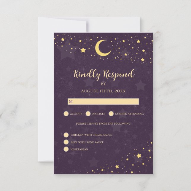 Boda celeste RSVP Estrellas moradas (Anverso)