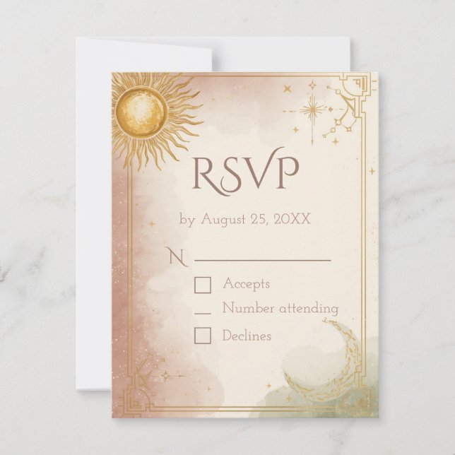 Boda Celeste Tarjeta RSVP Código QR Oro Sage Rosad (Anverso)