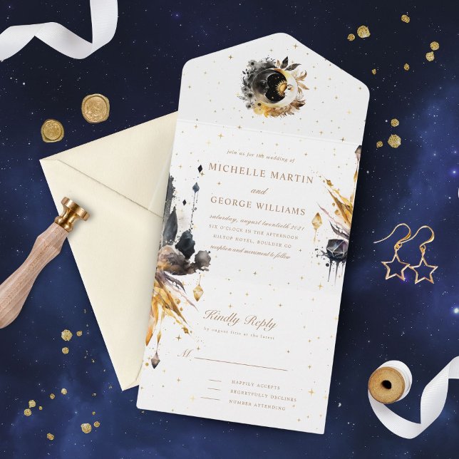 Boda Celestial De Oro Negro Todo En Una Invitación (Subido por el creador)