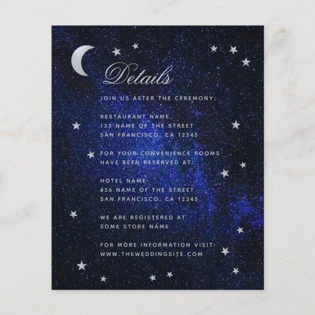 Boda Celestial Detalles Tarjeta de Gabinete Presup (Anverso)