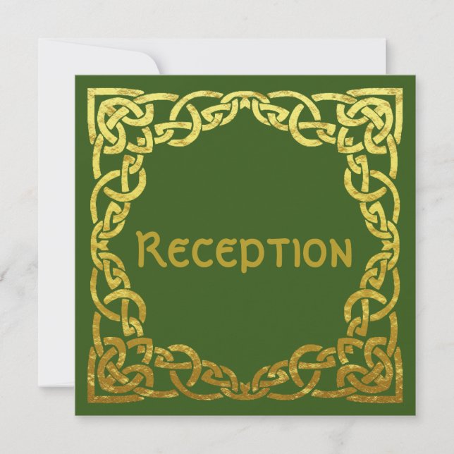 Boda Celta Falso Oro | Tarjeta de Recepción Verde (Anverso)
