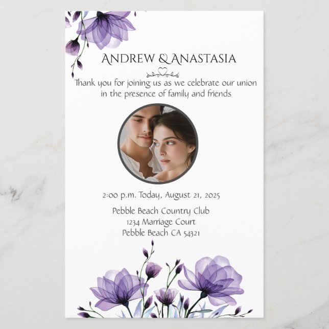 Boda Ceremonia Día del Programa Foto y Floral (Anverso)