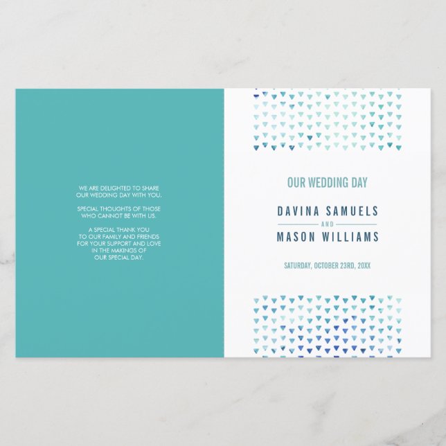 BODA CEREMONIA PROGRAMA boho patrón azul (Anverso)