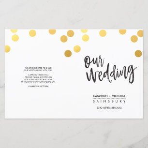 BODA CEREMONIA PROGRAMA manchas de oro con letras
