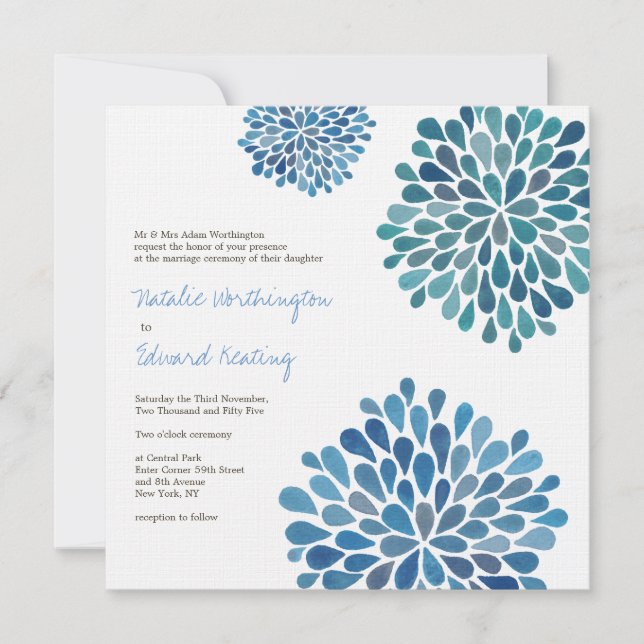Boda Cerulean Blue Flower Blooms Invitación (Anverso)