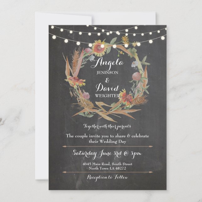 Boda Chalk Fall in Love Wreath Party Invitación (Anverso)
