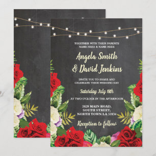 Boda Chalk Ilumina Roses Rojos Elegante Invitación