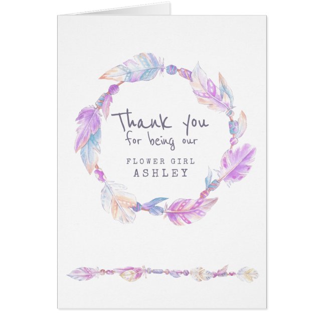 Boda chica de flores boho plumas moradas gracias (Frente)