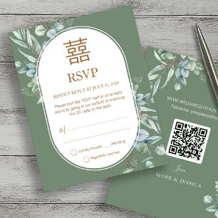 Boda china de eucalipto doble felicidad RSVP