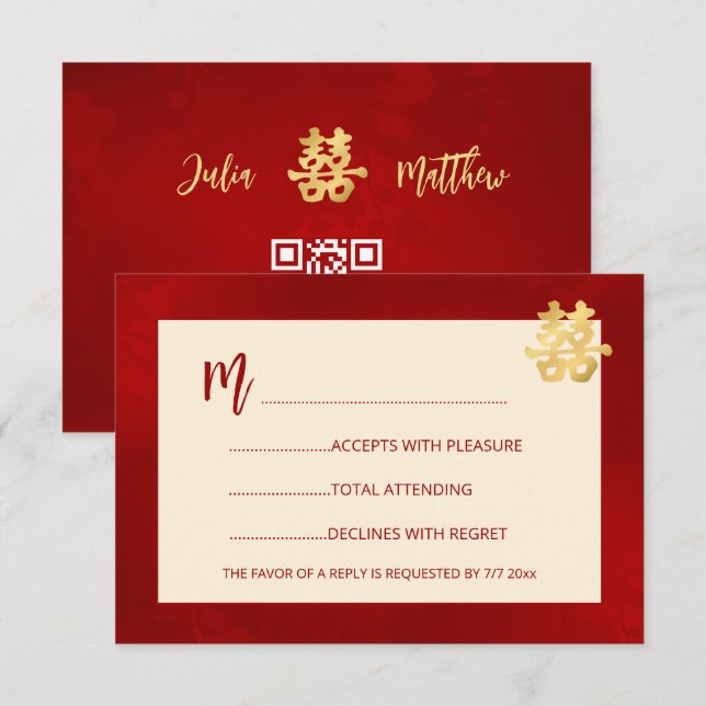Boda China Moderna RSVP Roja (Anverso / Reverso)