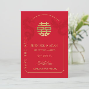 Boda china salva la tarjeta asiática de fecha dobl