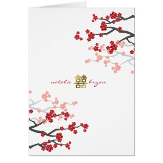 Boda chino de doble felicidad de oro Sakura roja