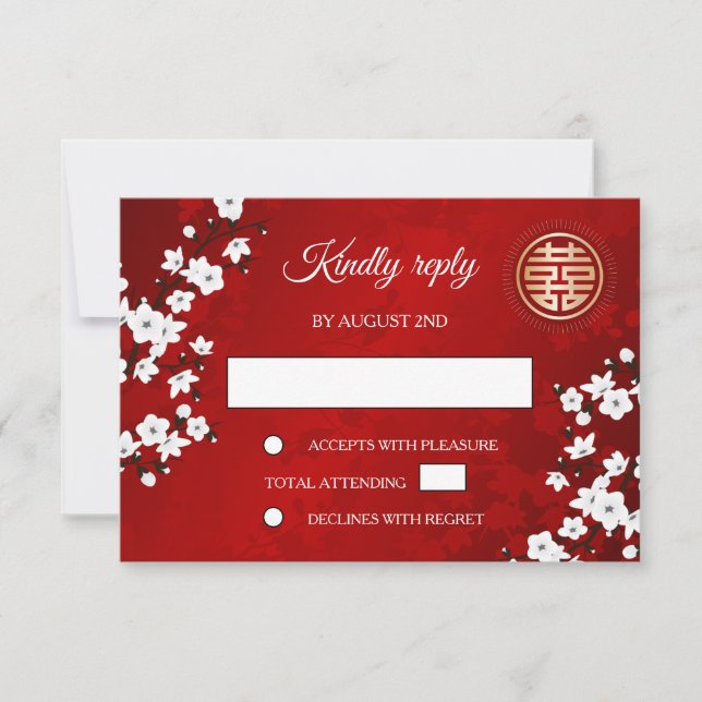 Boda chino de White Cherry Blossom Red RSVP (Anverso)