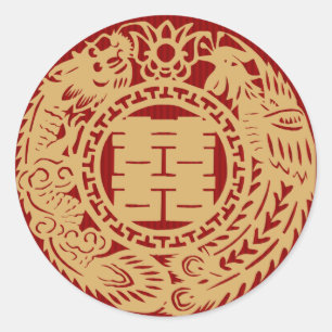 Boda chino doble felicidad pegatinas rojos