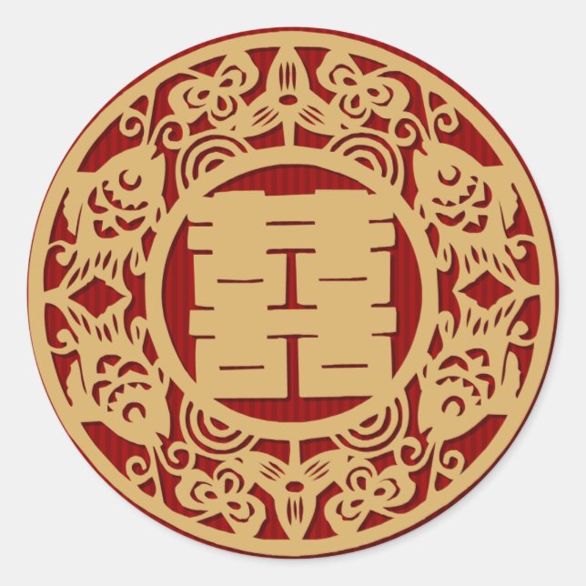 Boda chino doble pegatina de felicidad (Anverso)