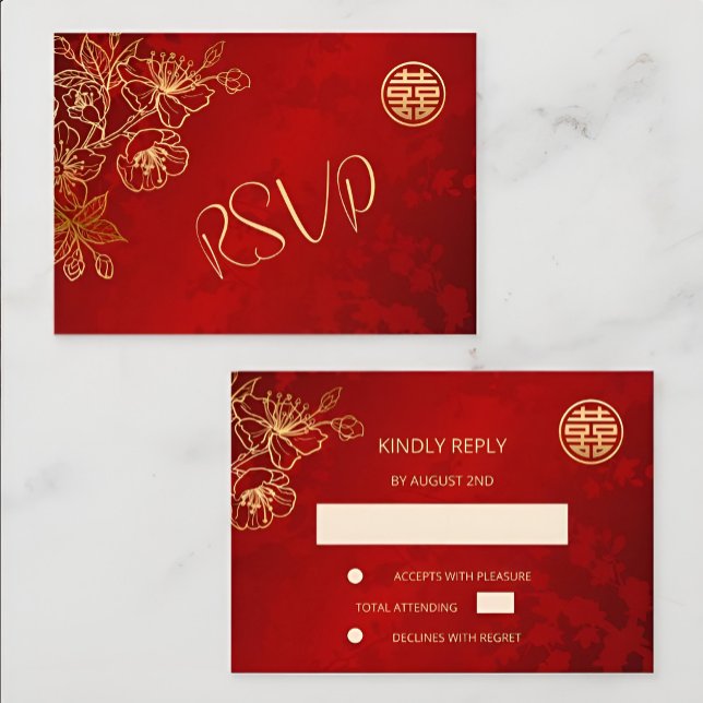 Boda chino Floral Red RSVP (Subido por el creador)