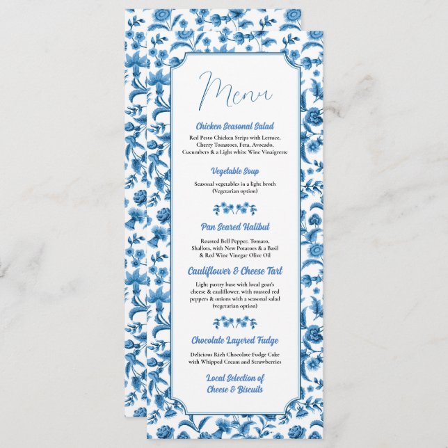 Boda Chintz Blue & White Floral Ditsy Menú (Anverso / Reverso)