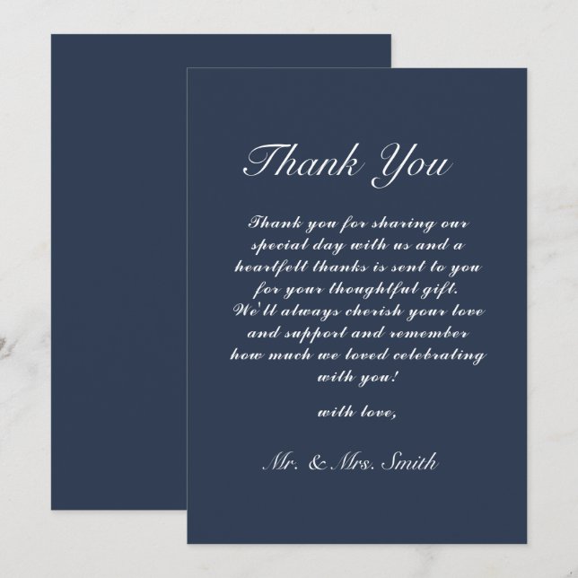 Boda Clásico Gracias Tarjeta Naval Azul (Anverso / Reverso)