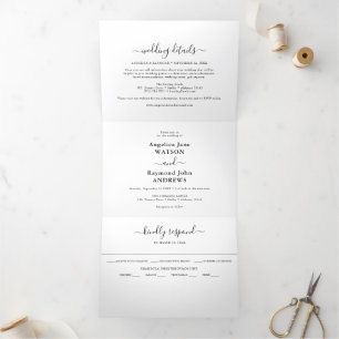 Boda clásico sencillo triple invitación