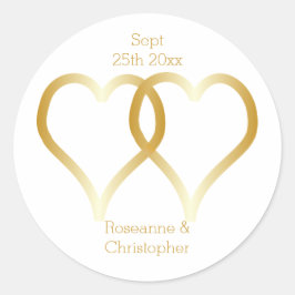 Boda Classic Round Pegatina Gold Hearts