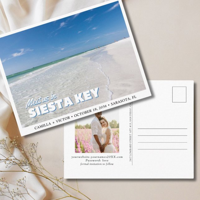 Boda clave Siesta Florida Guardar la postal de fec (Siesta Key Wedding Florida Save the Date Postcard
)