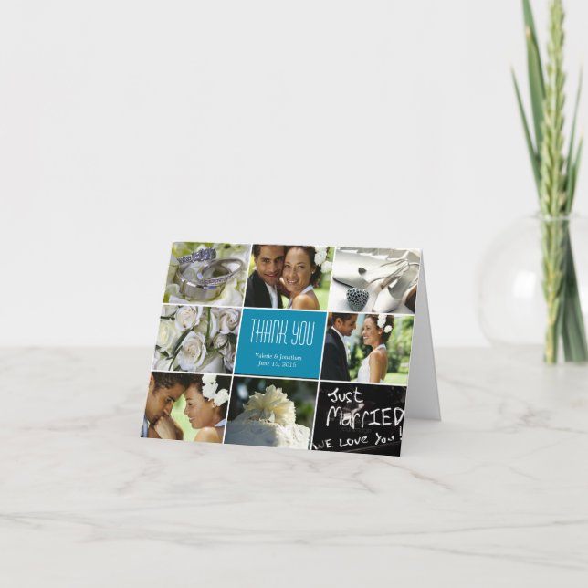 Boda Collage Gracias Tarjeta - Turquesa (Anverso)