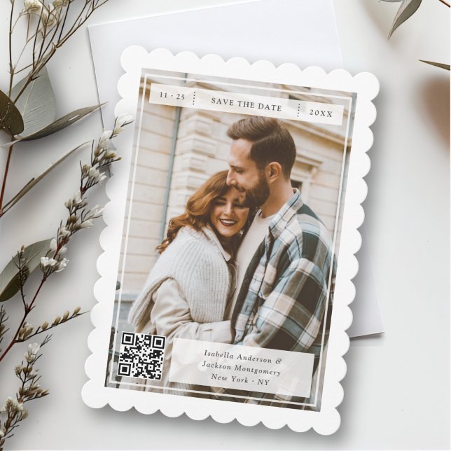 Boda con código QR de sello postal retro moderno (Subido por el creador)