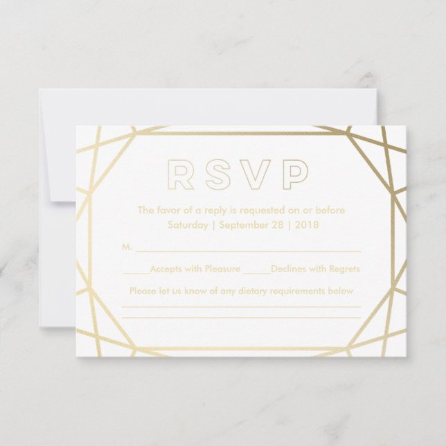 Boda con forma de diamante geométrico de oro RSVP (Anverso)