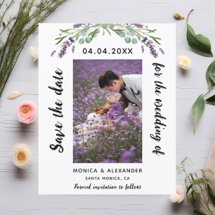 Boda con foto de Lavender Guardar tarjeta de fecha