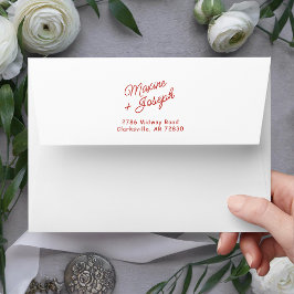 Boda con lazo dibujado a mano rojo y blanco retro