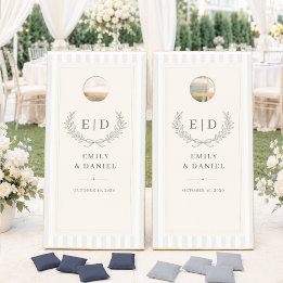 Boda con Monograma a Rayas Azul y Salvia