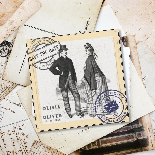 Boda con sello postal retro vintage  (Subido por el creador)