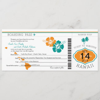 Boda con tarjeta de embarque a Hawái
