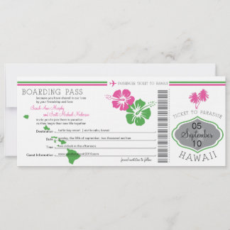 Boda con tarjeta de embarque a Hawái