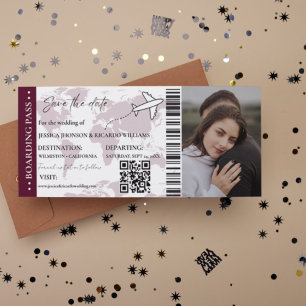 Boda con tarjeta de embarque de Borgoña salva el b