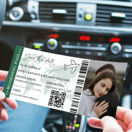 Boda con tarjeta de embarque verde salva el billet
