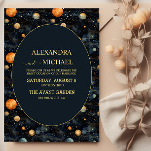 Boda con tarjeta de tarot celestial azul y dorado