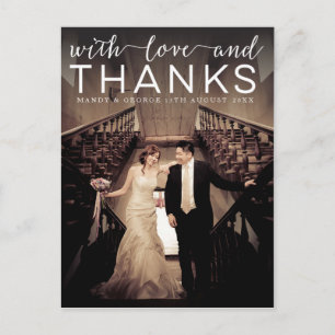 Boda con tarjeta postal de fotos de amor y agradec