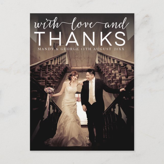 Boda con tarjeta postal de fotos de amor y agradec (Anverso)