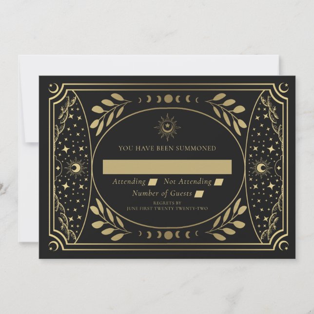 Boda con tarjeta Tarot elegante de oro RSVP (Anverso)
