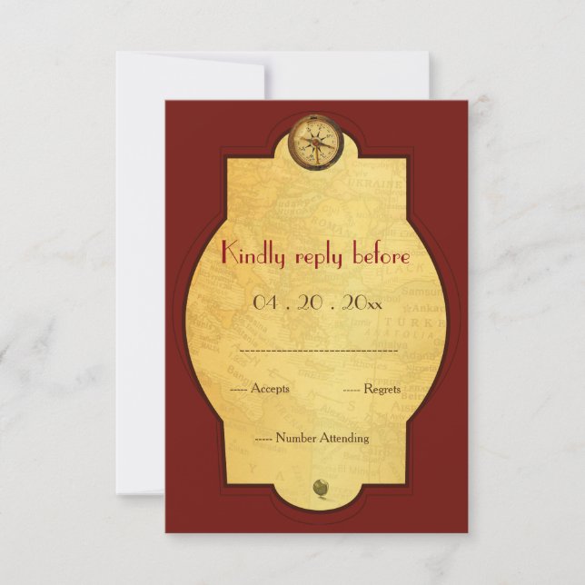 Boda con temática de viaje de oro de época RSVP (Anverso)