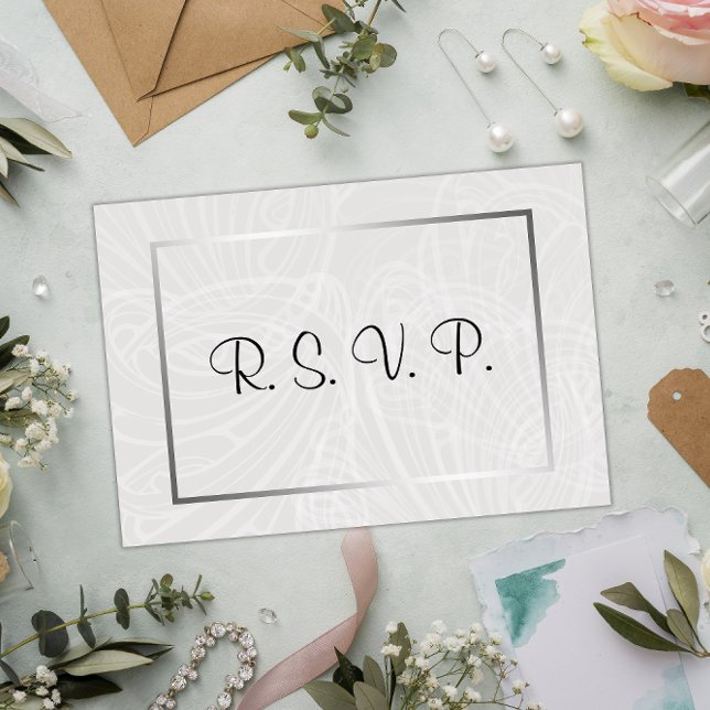 Boda contemporánea de Damasco gris y plata RSVP (Subido por el creador)