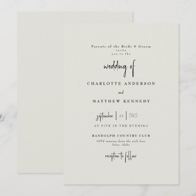 Boda Crema Fiel para Siempre Invitación II (Anverso / Reverso)