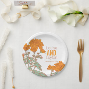 Boda crisantemo naranja flor personalizado platos