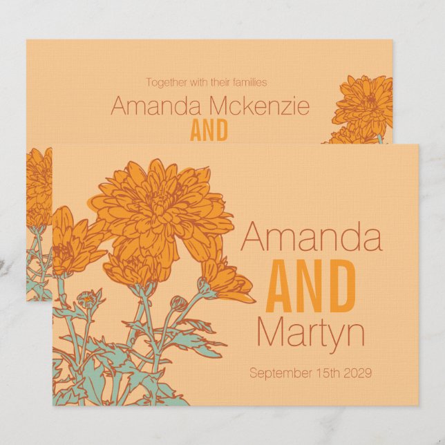 Boda crisantemo naranja otoño invitaciones a la bo (Anverso / Reverso)