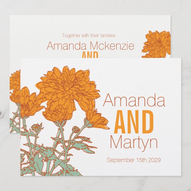 Boda crisantemo naranja otoño invitaciones a la bo (Anverso / Reverso)
