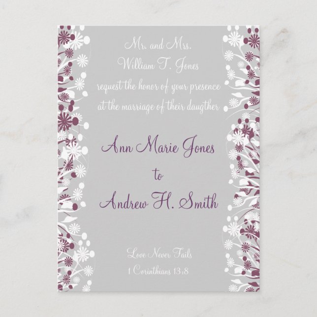 Boda cristiana Invitación Uva Taupe blanco (Anverso)
