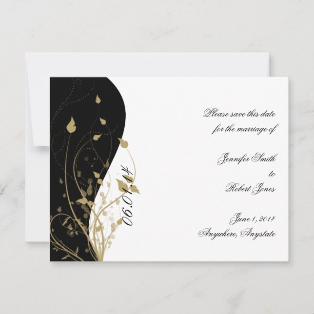 Boda curvada floral de oro Guardar la tarjeta de f (Anverso)