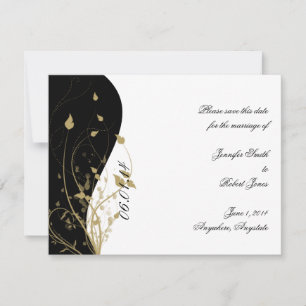 Boda curvada floral de oro Guardar la tarjeta de f